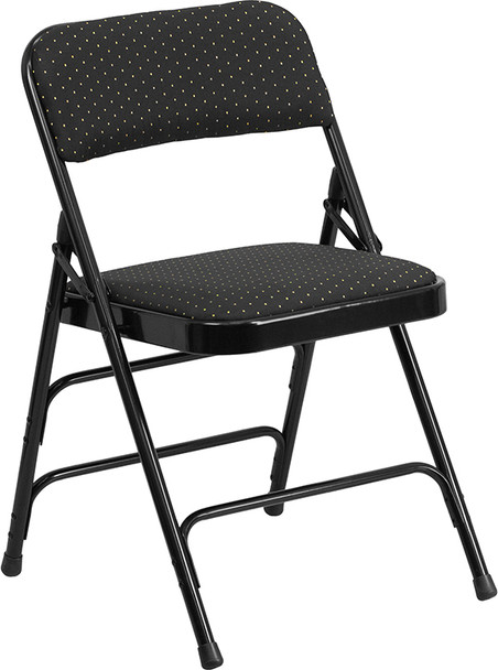 TYCOON Series Curved Triple Braced & Double Hinged Black Patterned Fabric Metal Folding Chair
