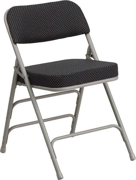 TYCOON Series Premium Curved Triple Braced & Double Hinged Black Pin-Dot Fabric Metal Folding Chair