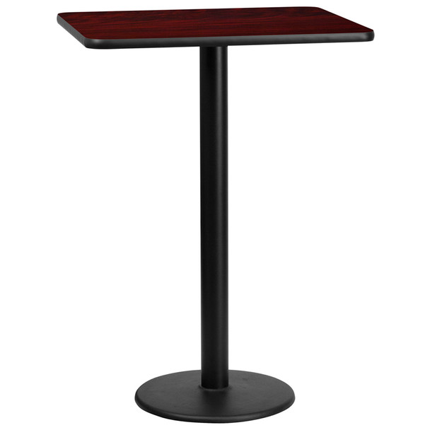 24'' x 30'' Rectangular Mahogany Laminate Table Top with 18'' Round Bar Height Table Base 24'' x 30'' Rectangular Mahogany Laminate Table Top with 18'' Round Bar Height Table Base