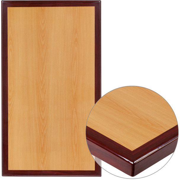 30" x 42" Rectangular 2-Tone High-Gloss Cherry Resin Table Top with 2" Thick Mahogany Edge