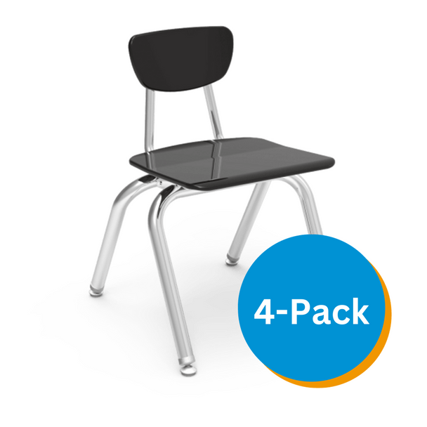 3000 Series 14" Classroom Chair, Black Seat and Back, Chrome Frame, Kindergarten - 2nd Grade - Set of 4 Chairs