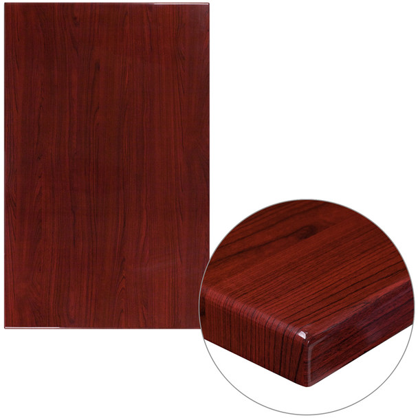 30" x 48" Rectangular High-Gloss Mahogany Resin Table Top with 2" Thick Edge