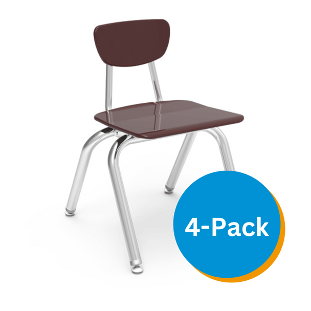 3000 Series 14" Classroom Chair, Wine Seat and Back, Chrome Frame, Kindergarten - 2nd Grade - Set of 4 Chairs