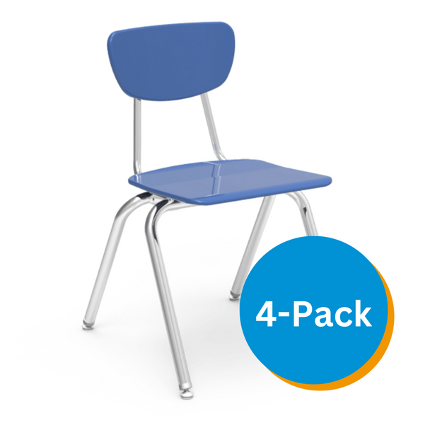 3000 Series 18" Classroom Chair, Sky Blue Seat and Back, Chrome Frame, 5th Grade - Adult - Set of 4 Chairs