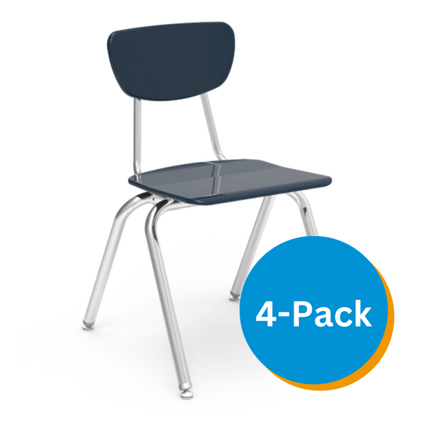 3000 Series 18" Classroom Chair, Navy Seat and Back, Chrome Frame, 5th Grade - Adult - Set of 4 Chairs