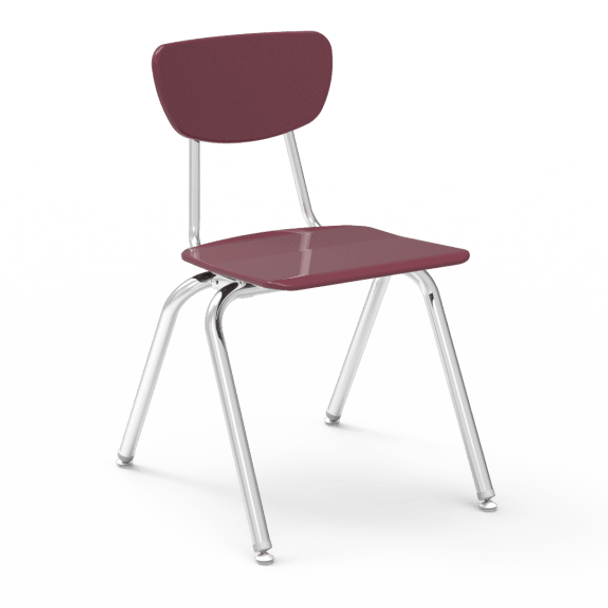 3000 Series 18" Classroom Chair, Wine Seat and Back, Chrome Frame, 5th Grade - Adult