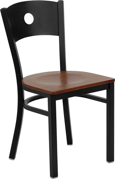 TYCOON Series Black Circle Back Metal Restaurant Chair - Cherry Wood Seat