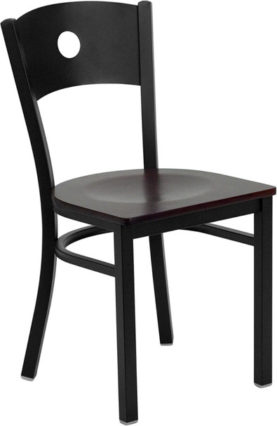 TYCOON Series Black Circle Back Metal Restaurant Chair - Mahogany Wood Seat