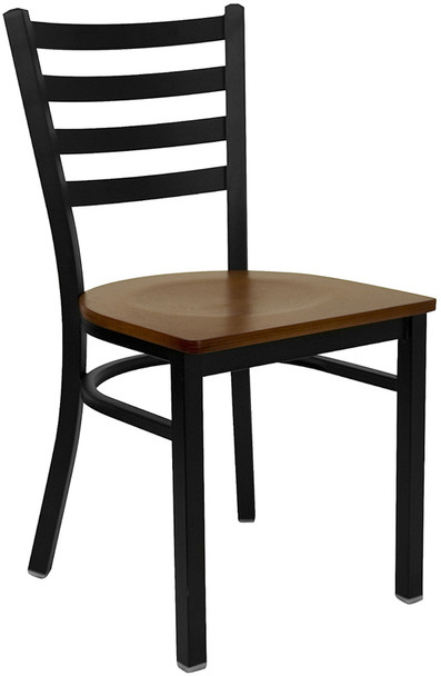 TYCOON Series Black Ladder Back Metal Restaurant Chair - Cherry Wood Seat