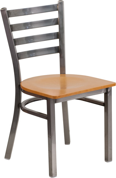 TYCOON Series Clear Coated Ladder Back Metal Restaurant Chair - Natural Wood Seat