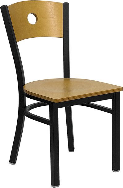 TYCOON Series Black Circle Back Metal Restaurant Chair - Natural Wood Back & Seat