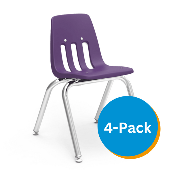 9000 Series 14" Classroom Chair, Purple Iris Bucket, Chrome Frame, Kindergarten - 2nd Grade - Set of 4 Chairs