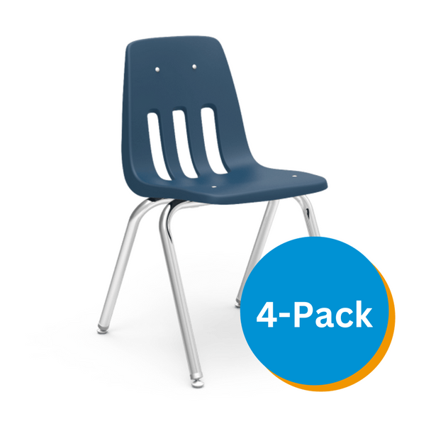 9000 Series 16" Classroom Chair, Navy Bucket, Chrome Frame, 3rd - 4th Grade - Set of 4 Chairs