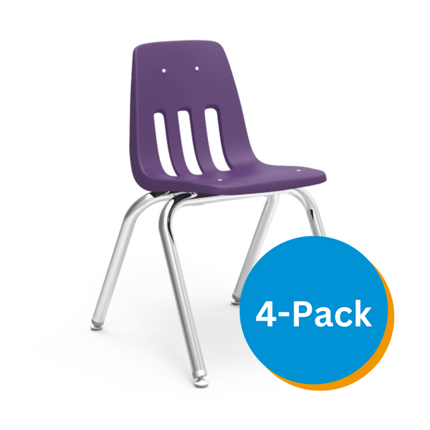 9000 Series 16" Classroom Chair, Purple Iris Bucket, Chrome Frame, 3rd - 4th Grade - Set of 4 Chairs