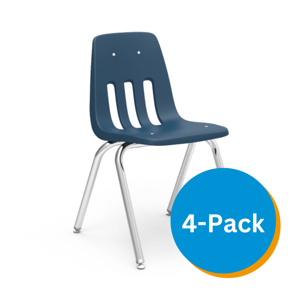9000 Series 18" Classroom Chair, Navy Bucket, Chrome Frame, 5th Grade - Adult - Set of 4 Chairs