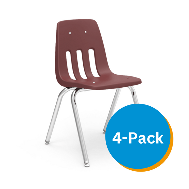 9000 Series 18" Classroom Chair, Wine Bucket, Chrome Frame, 5th Grade - Adult - Set of 4 Chairs