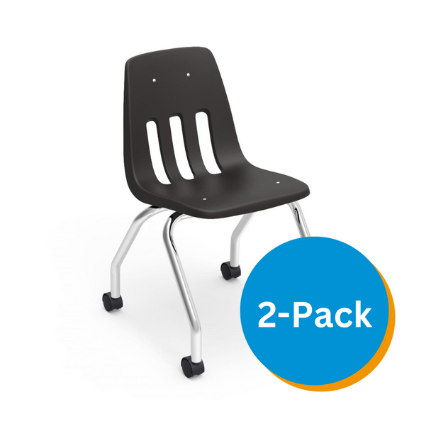 9000 Series 18" Classroom Chair with Casters, Black Bucket, Chrome Frame - Set of 2 Chairs