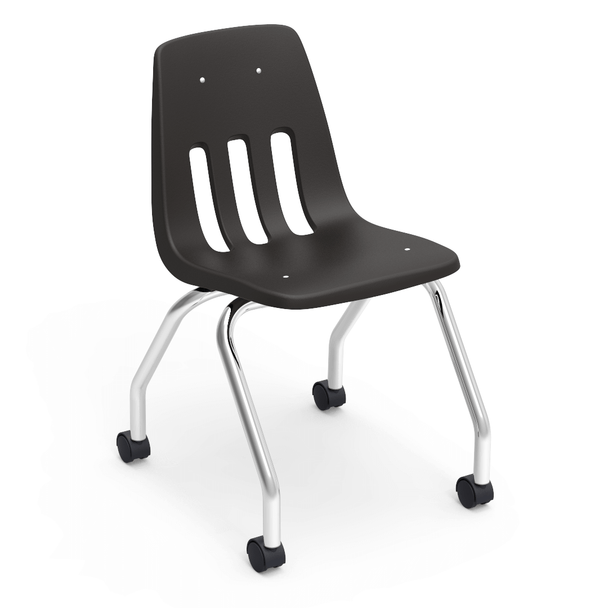 9000 Series 18" Classroom Chair with Casters, Black Bucket, Chrome Frame