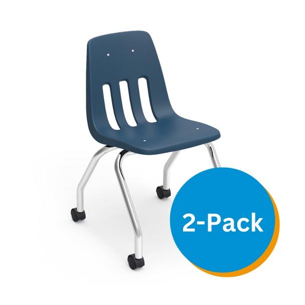 9000 Series 18" Classroom Chair with Casters, Navy Bucket, Chrome Frame - Set of 2 Chairs