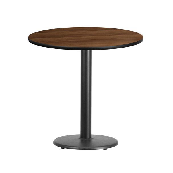 30'' Round Walnut Laminate Table Top with 18'' Round Table Height Base 30'' Round Walnut Laminate Table Top with 18'' Round Table Height Base