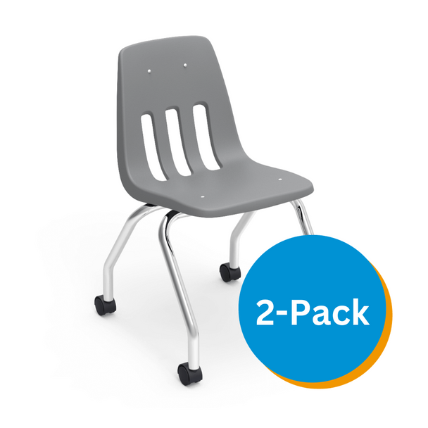 9000 Series 18" Classroom Chair with Casters, Graphite Bucket, Chrome Frame - Set of 2 Chairs