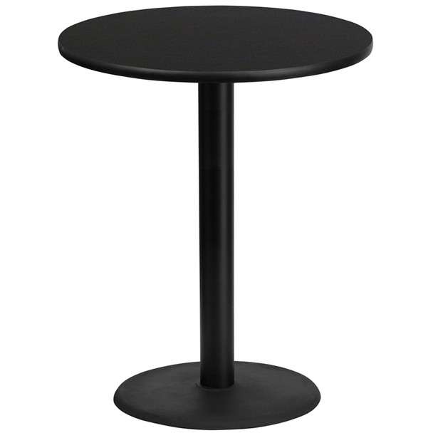36'' Round Black Laminate Table Top with 24'' Round Bar Height Table Base 36'' Round Black Laminate Table Top with 24'' Round Bar Height Table Base