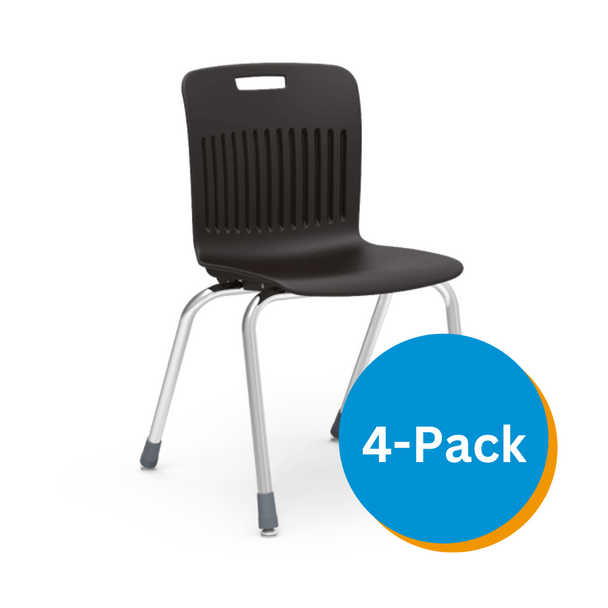 Analogy Series 18" Classroom Chair, Black Bucket, Chrome Frame - Set of 4 Chairs