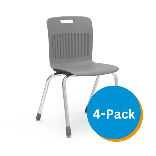 Analogy Series 18" Classroom Chair, Graphite Bucket, Chrome Frame - Set of 4 Chairs