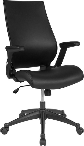 High Back Black Leather Executive Swivel Office Chair with Molded Foam Seat and Adjustable Arms