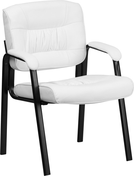 White Leather Executive Side Reception Chair with Black Metal Frame