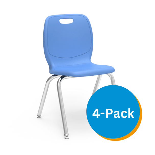 N2 Series 18" Classroom Chair, Sky Blue Bucket, Chrome Frame, 5th Grade - Adult - Set of 4 Chairs