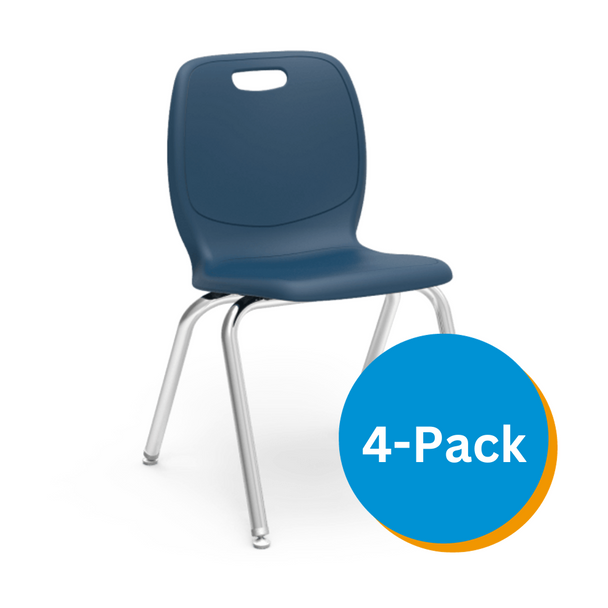 N2 Series 18" Classroom Chair, Navy Bucket, Chrome Frame, 5th Grade - Adult - Set of 4 Chairs