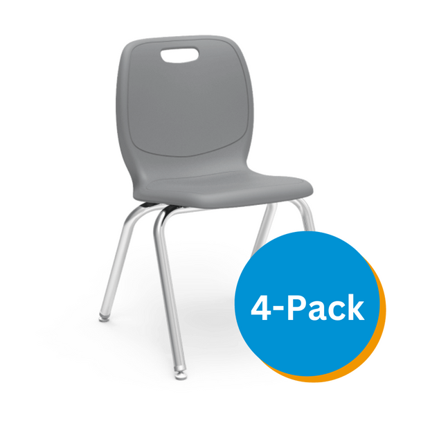 N2 Series 18" Classroom Chair, Graphite Bucket, Chrome Frame, 5th Grade - Adult - Set of 4 Chairs