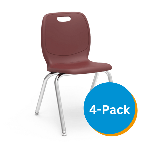 N2 Series 18" Classroom Chair, Wine Bucket, Chrome Frame, 5th Grade - Adult - Set of 4 Chairs