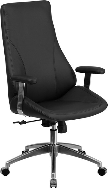 High Back Black Leather Smooth Upholstered Executive Swivel Office Chair with Arms