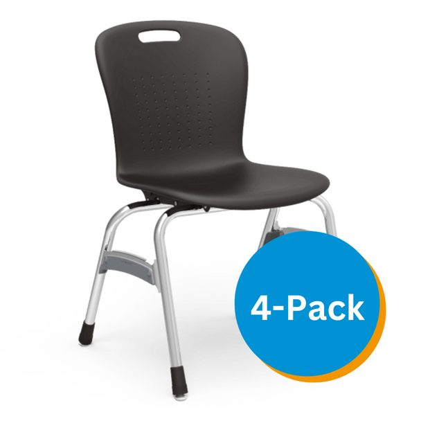 Sage Series 18" Classroom Chair, Black Bucket, Chrome Frame, 5th Grade - Adult - Set of 4 Chairs