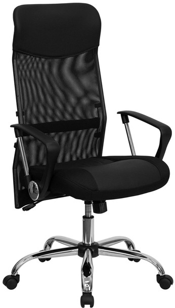 High Back Black Leather and Mesh Swivel Task Office Chair with Arms