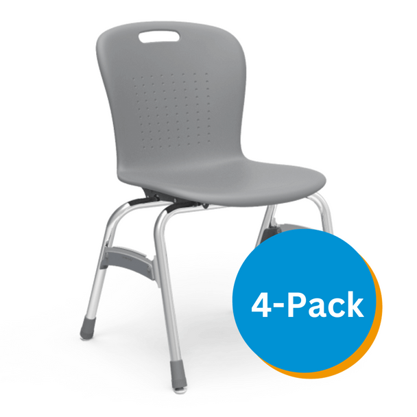 Sage Series 18" Classroom Chair, Graphite Bucket, Chrome Frame, 5th Grade - Adult - Set of 4 Chairs