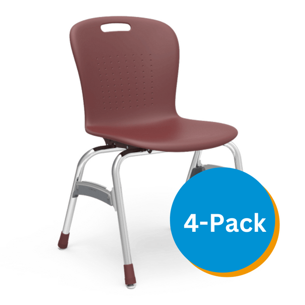 Sage Series 18" Classroom Chair, Wine Bucket, Chrome Frame, 5th Grade - Adult - Set of 4 Chairs