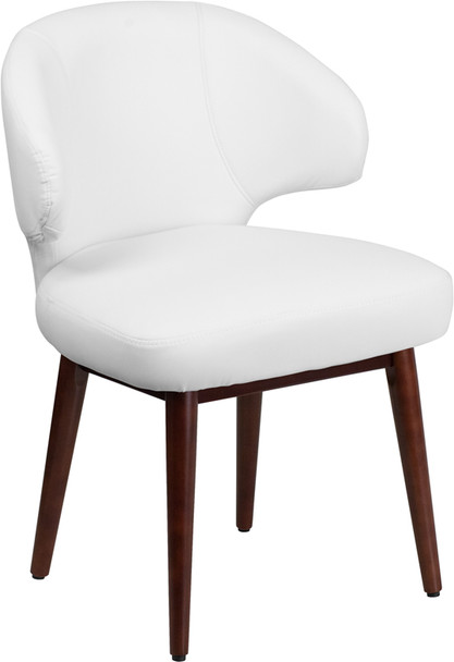 Comfort Back Series White Leather Side Reception Chair with Walnut Legs