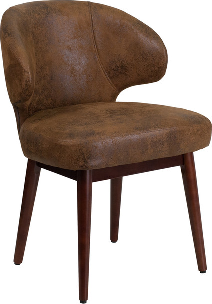 Comfort Back Series Bomber Jacket Microfiber Side Reception Chair with Walnut Legs