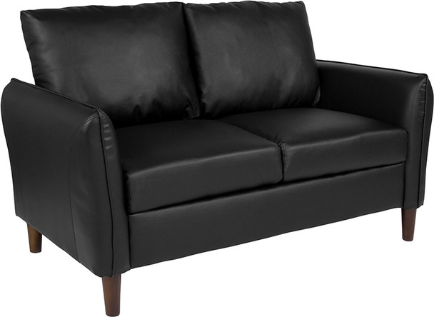 Milton Park Upholstered Plush Pillow Back Loveseat in Black Leather