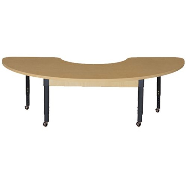 Mobile 24" x 76" Half Circle High Pressure Laminate Table with Adjustable Legs