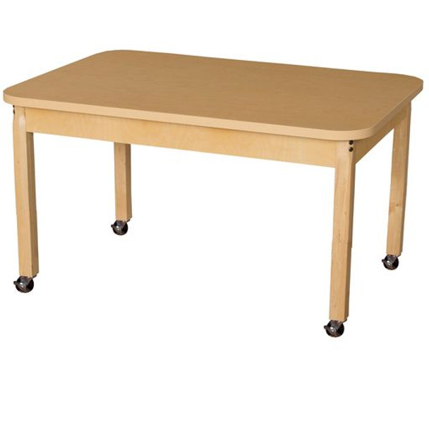 Mobile 30" x 44" Rectangle High Pressure Laminate Table with Hardwood Legs