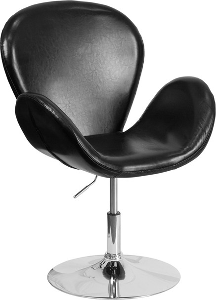 TYCOON Trestron Series Black Leather Side Reception Chair with Adjustable Height Seat