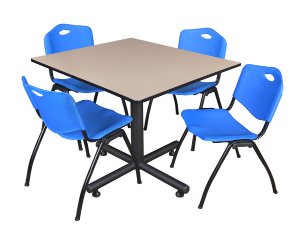 Kobe 48" Square Breakroom Table & 4 'M' Stack Chairs