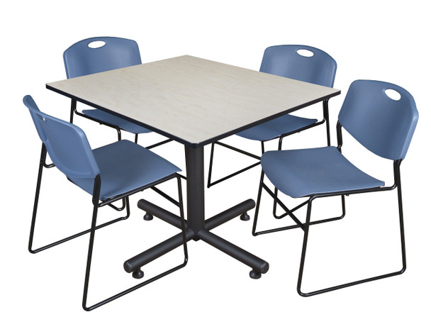 Kobe 48" Square Breakroom Table & 4 Zeng Stack Chairs