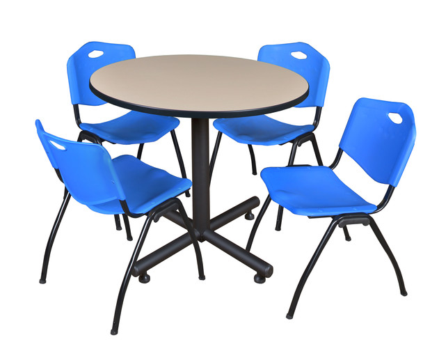 Kobe 42" Round Breakroom Table  & 4 'M' Stack Chairs