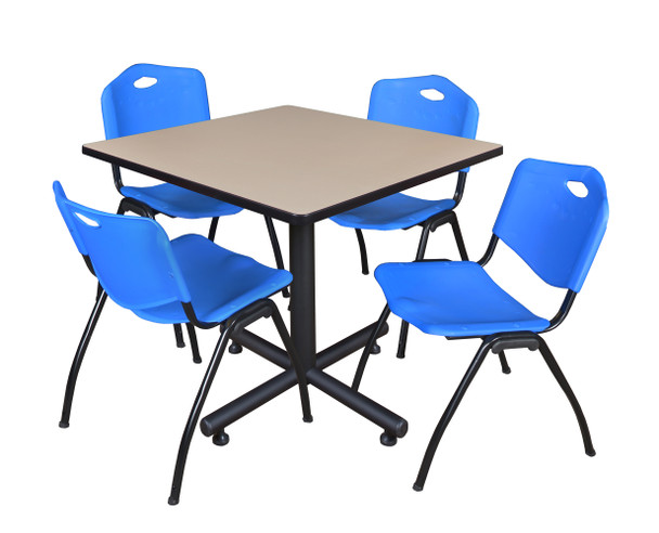 Kobe 42" Square Breakroom Table With 4 'M' STACK CHAIRS