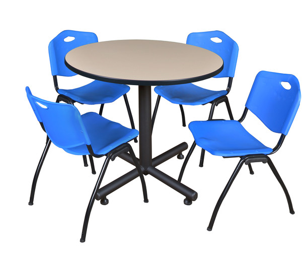 Kobe 36" Round Breakroom Table With 4 'M' Stack Chairs